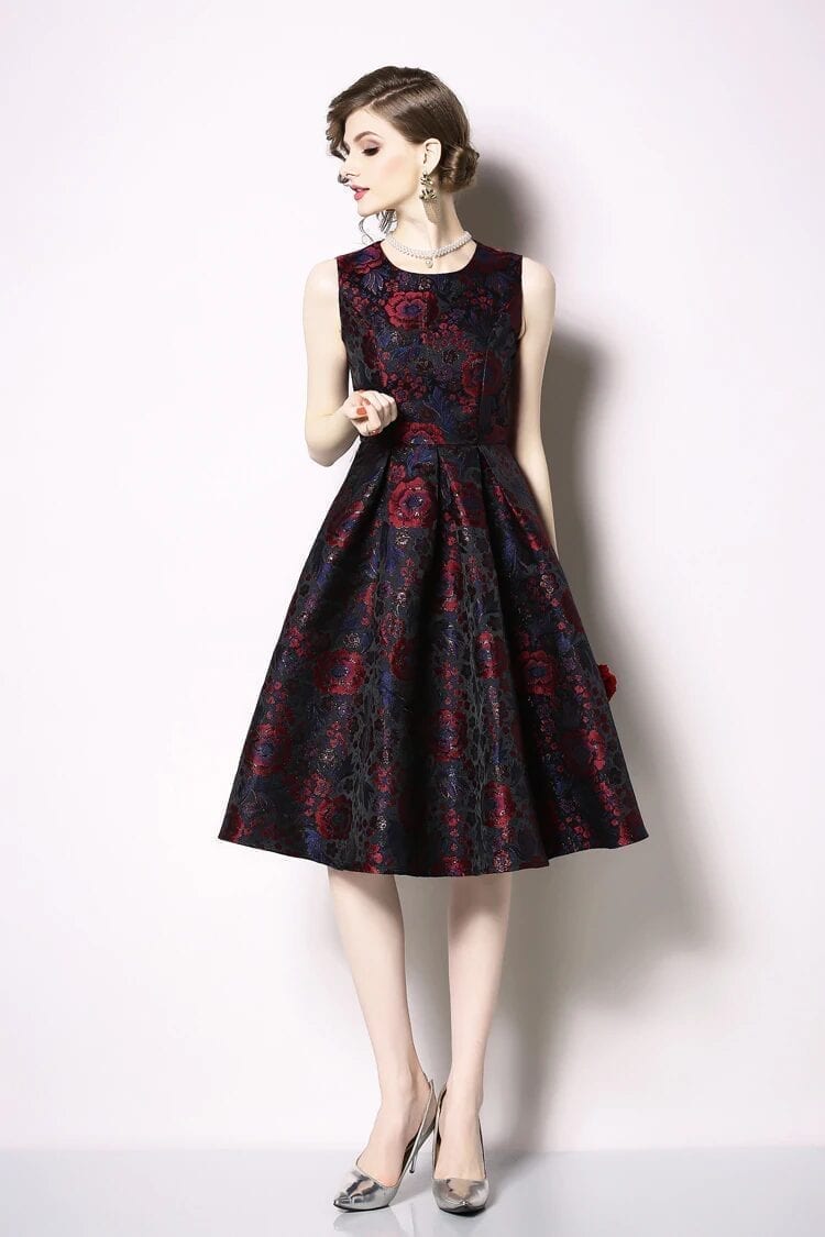 Elegant Sleeveless Printed Vintage Swing Dress
