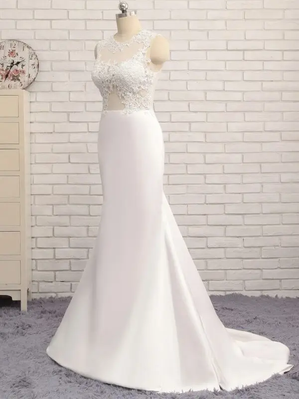 High Collar Applique Lace Vintage Mermaid Beach Wedding Dress in Wedding dresses