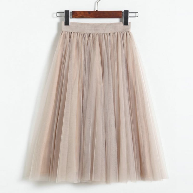 High Waist Knee Length Tulle Skirt