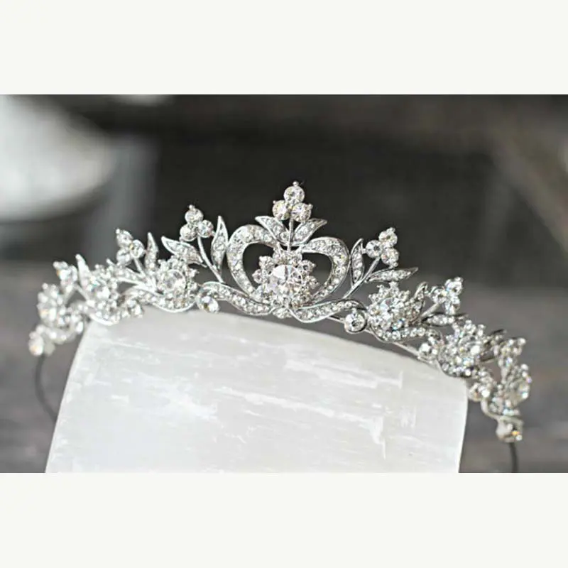 Vintage Silver Gold Crystal Tiara Princess Crown Wedding Hair Jewelry