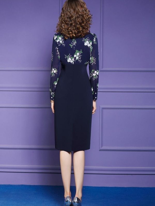 Elegant Floral Knee-Length Office Dress in Dresses