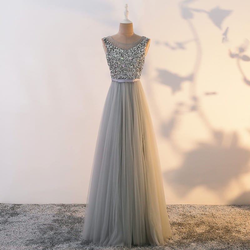 Silver Illusion Long Evening A-line Bridesmaid Dress