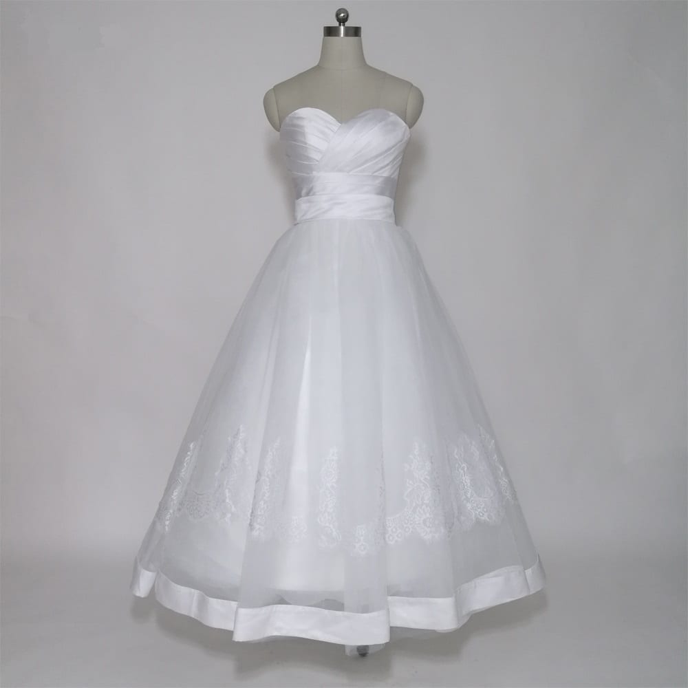 White Tea Length Lace Up Back Sweetheart Short Wedding Dress ...