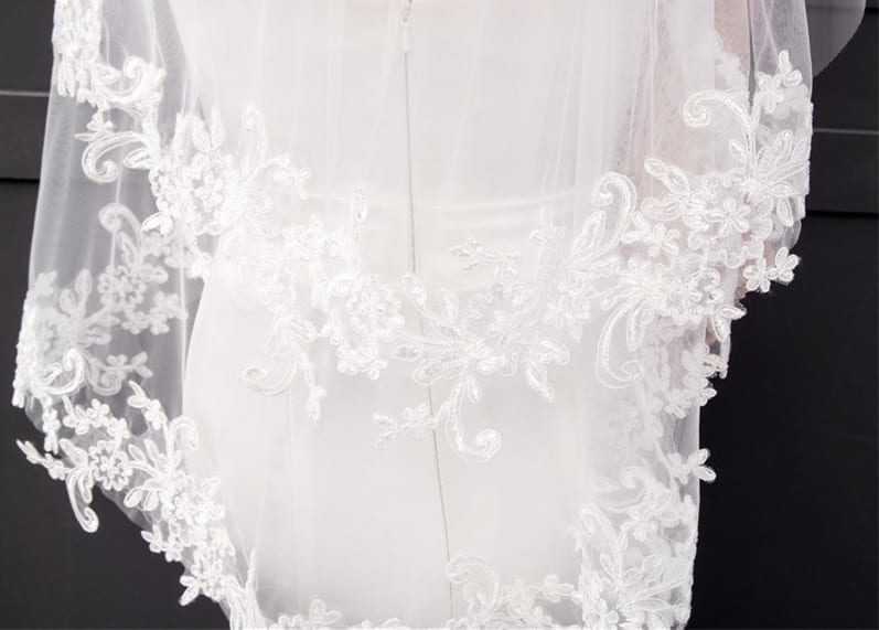 Two Layers Appliques Lace Soft Tulle Wedding Bridal Veil With Metal Comb