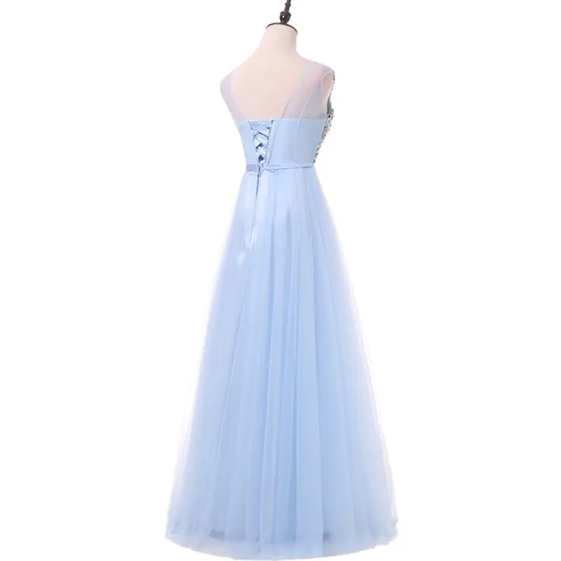 Luxury Bling Beading Tulle Crystal Pearls Floor Length Evening Bridesmaid Dress