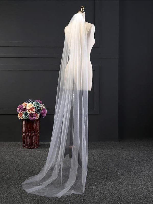 2m Cut Edge White Long One Layer Wedding Veils With Comb