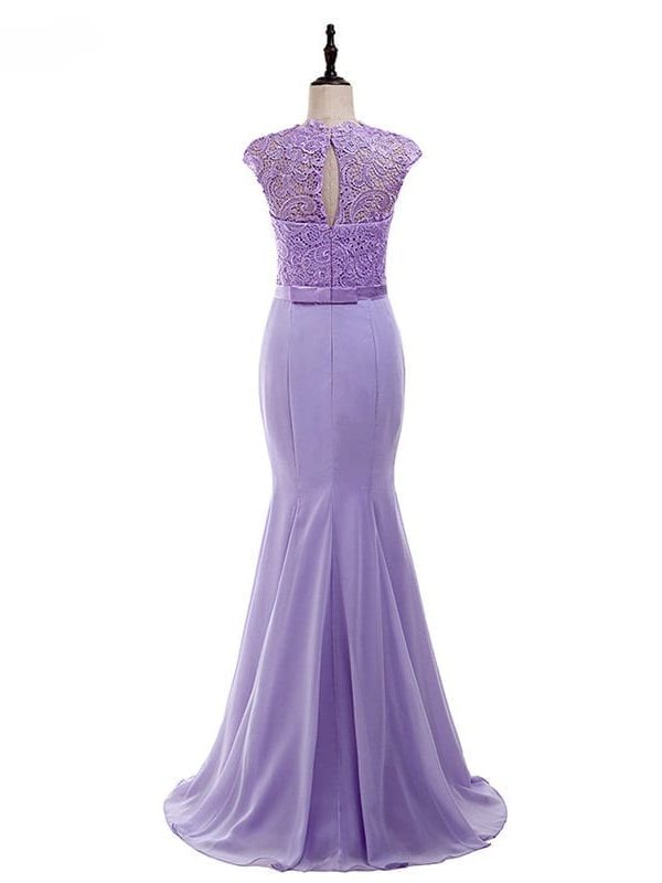 Lilac Lace Chiffon Long Mermaid Bridesmaid Dress