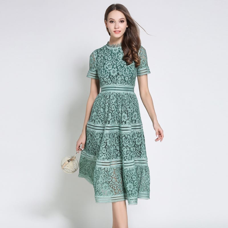 2 Color Hollow Out Lace Beauty Elegant Dress