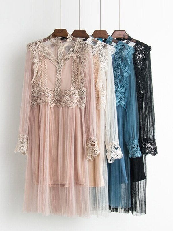 Ruffles Gauze Lace Pleated Twin Set Dress - Dresses - Uniqistic.com