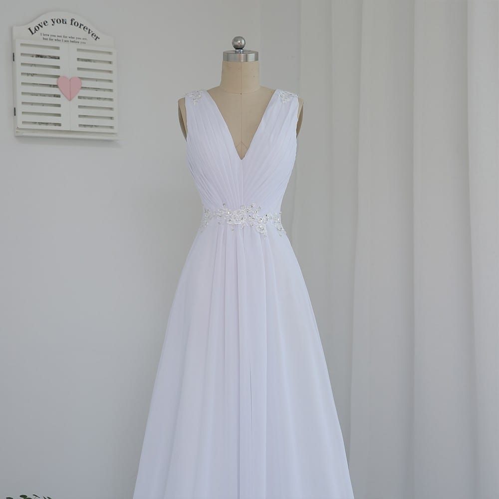 A-line Deep V-neck Appliques Lace Vintage Beach Wedding Dress in Wedding dresses