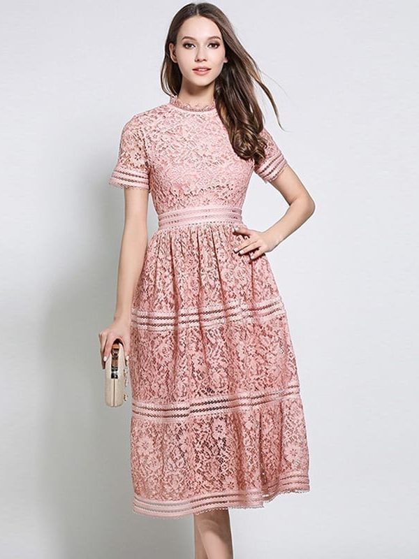 2 Color Hollow Out Lace Beauty Elegant Dress in Dresses