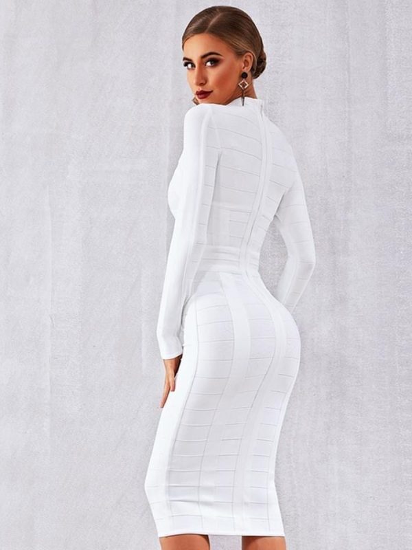 Elegant White Long Sleeve Sheath Bodycon Bandage Dress