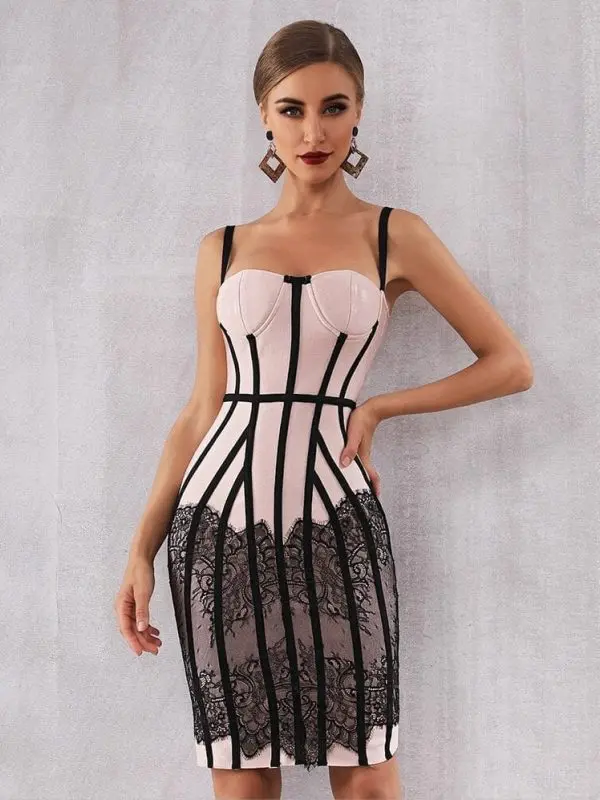 Elegant Lace Spaghetti Strap Bandage Bodycon Dress