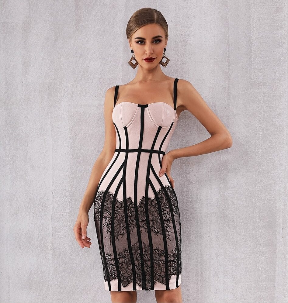 Elegant Lace Spaghetti Strap Bandage Bodycon Dress