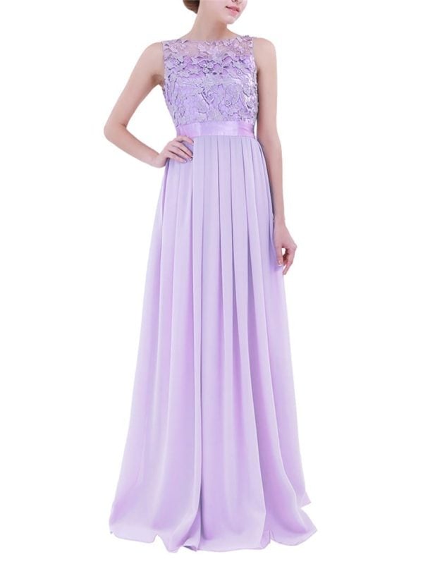Elegant Chiffon Embroidered Sleeveless Long Bridesmaid Dress