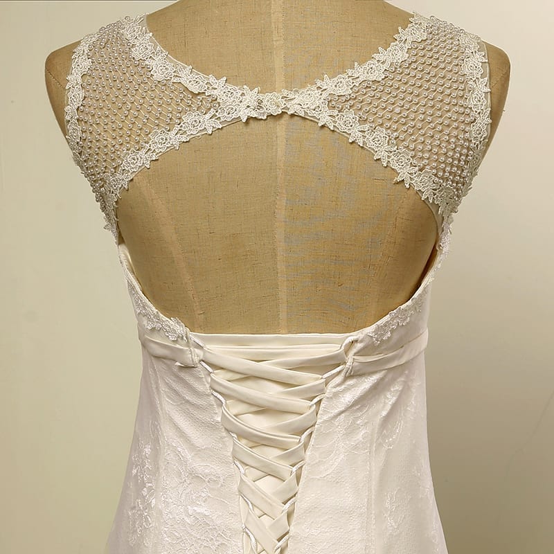 A-Line Tulle Lace Pearls Boho Beach Wedding Dress | Uniqistic.com