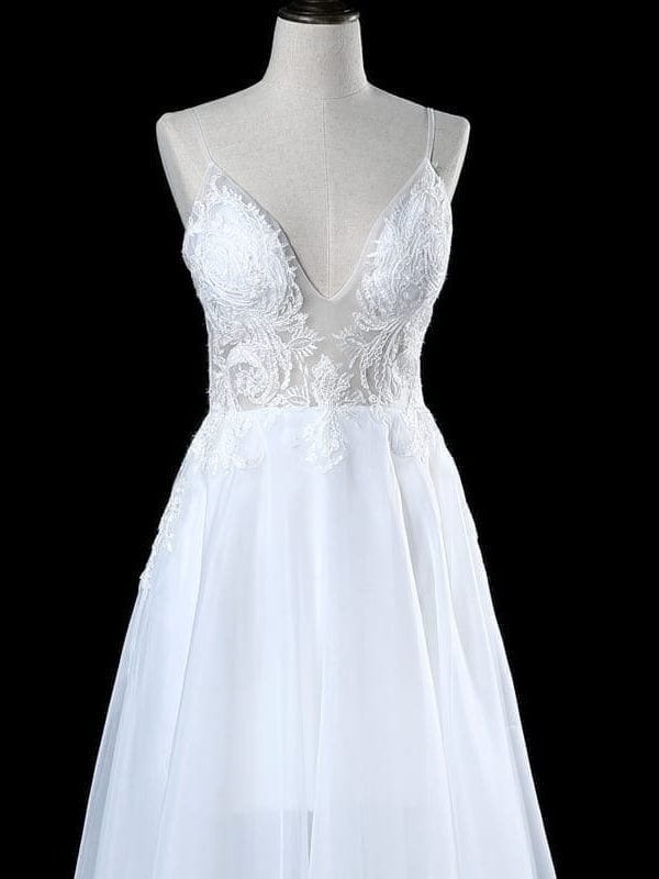 White Ivory Speghetti Straps Appliques Backless Wedding Dress