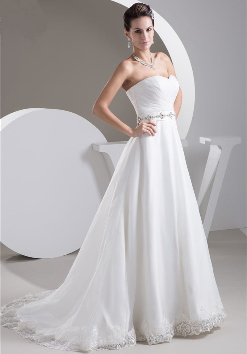 White/ivory A Line Organza Belt Wedding Dress
