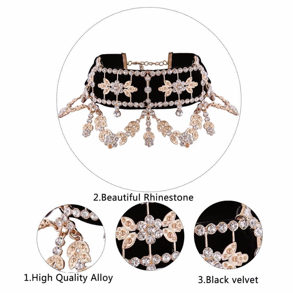 Crystal Rhinestone Velvet Statement Choker Necklace Jewelry