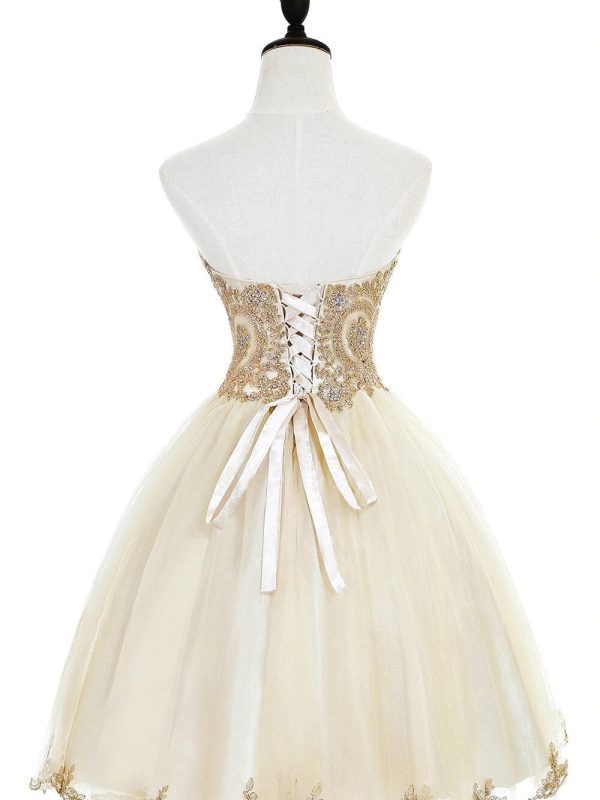 Champagne Sweetheart Tulle Knee Length Short Prom Dress