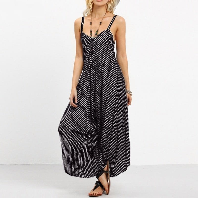 Strapless Loose Striped Backless Jumpsuit