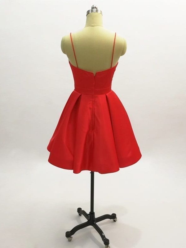Little Red Satin Spaghetti Strap Short Cocktail Dress in Cocktail Dresses