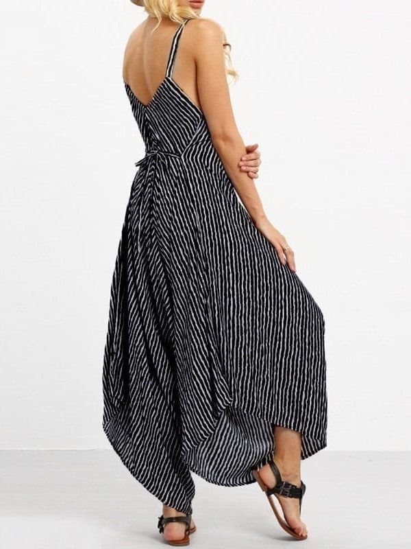 Strapless Loose Striped Backless Jumpsuit