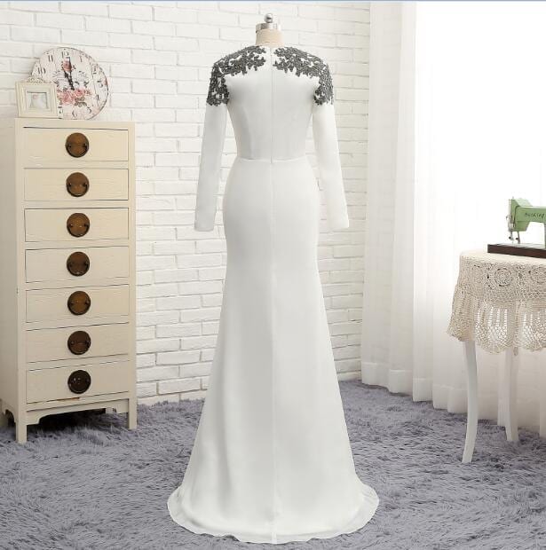 Long White Mermaid Chiffon With Lace Mother Of The Bride Dress