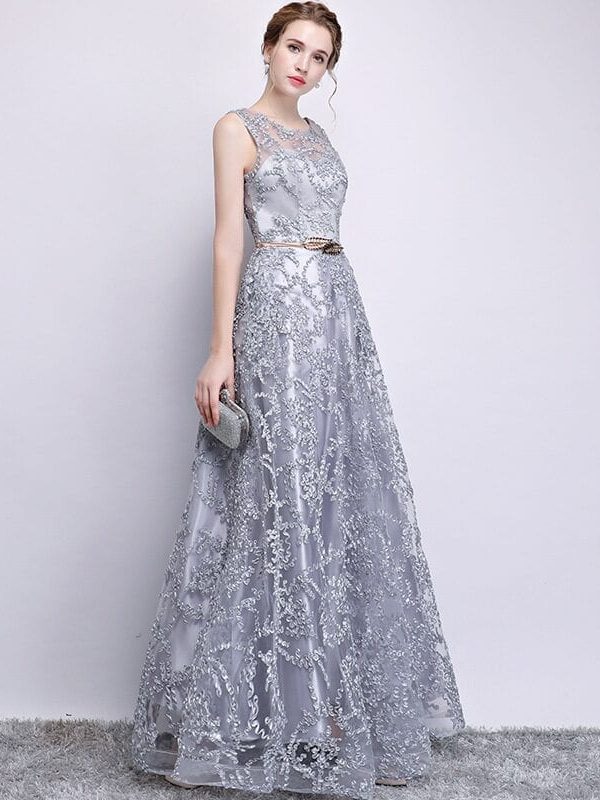 Gray Elegant Long Bridesmaid Dress