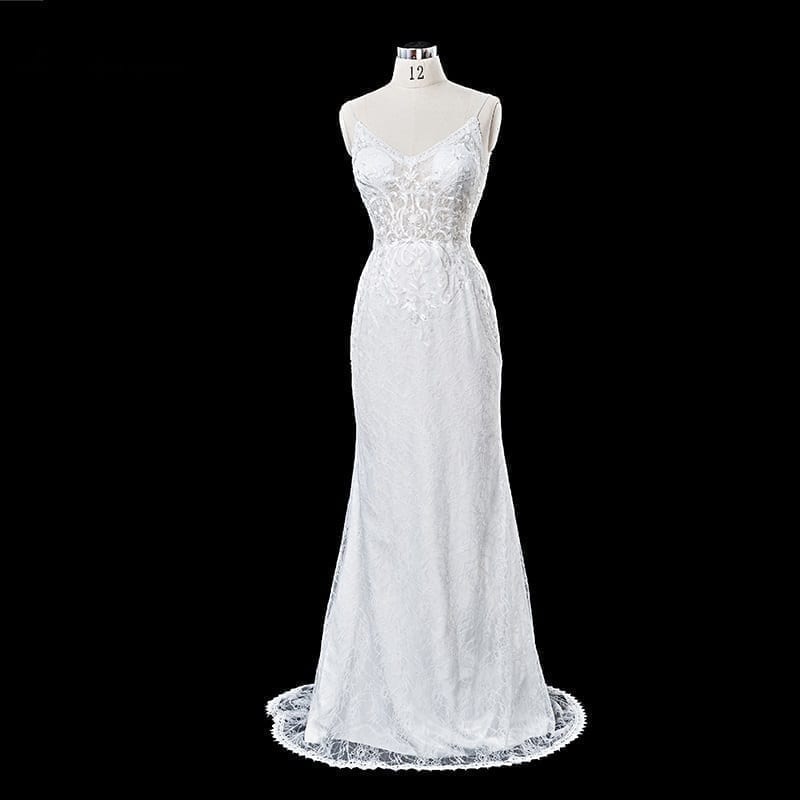 Elegant V Neck Backless Court Train Wedding Dress | Uniqistic.com