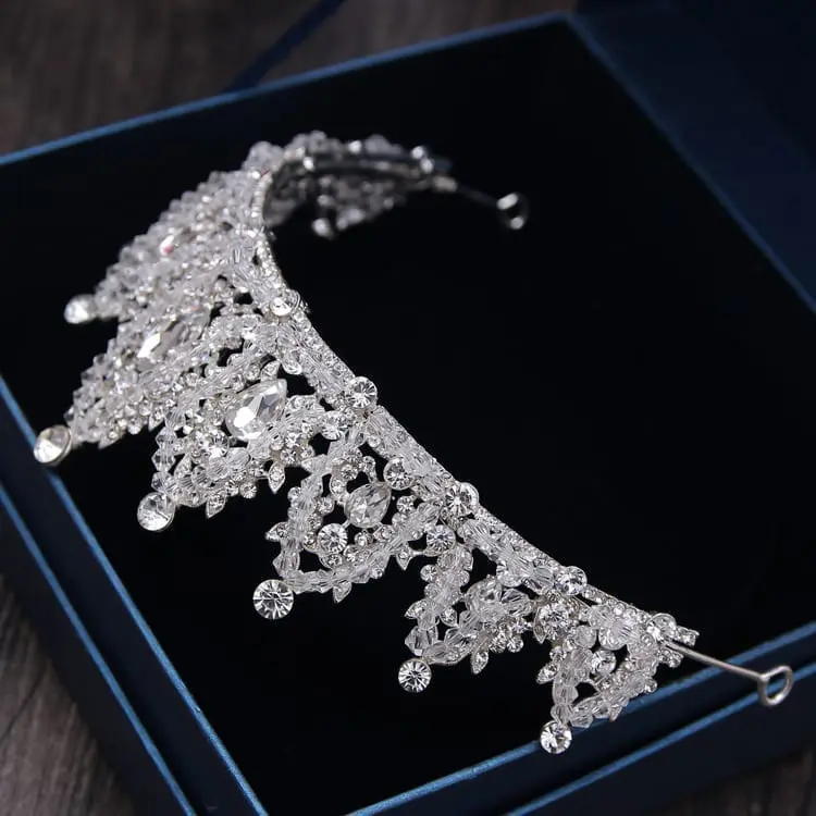 Baroque Rhinestone Silver Crystal Diadem Tiara For Bride Wedding Hair Accessories