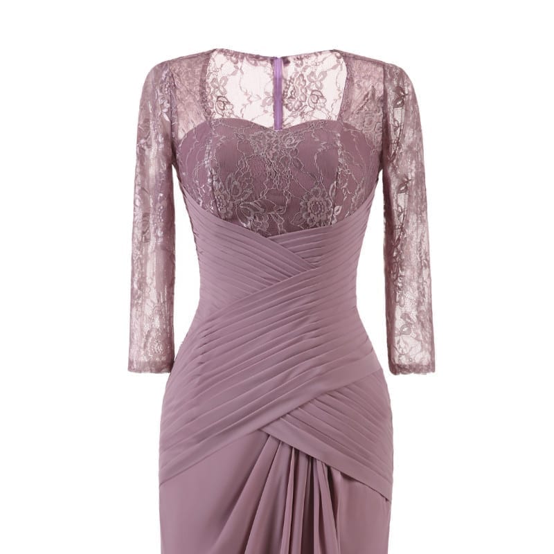 Elegant Lace Pleat Lavender Purple Vintage Long Evening Bridesmaid Dress