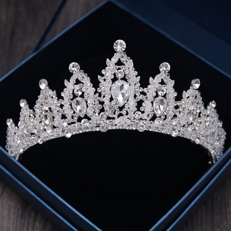 Baroque Rhinestone Silver Crystal Diadem Tiara For Bride Wedding Hair Accessories