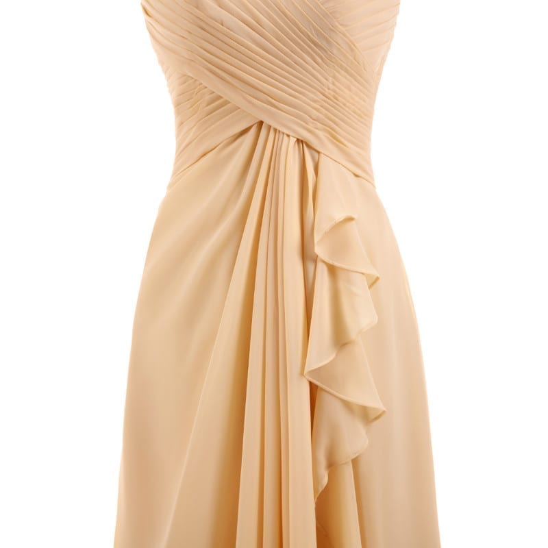 Beige Pleat Lace Floor-Length Bridesmaid Dress | Uniqistic.com