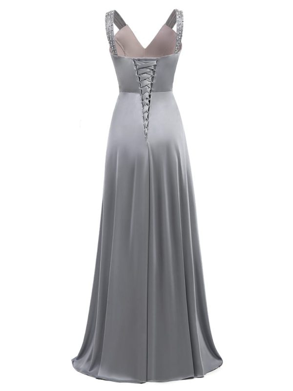 Gray Sleeveless A-line Elegant Wedding Party Long Evening Dress