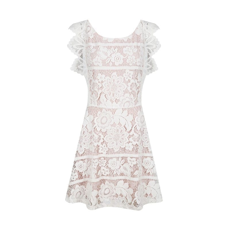 White Backless Criss Cross Lace Crochet Cut Out Elegant Midi Dress ...