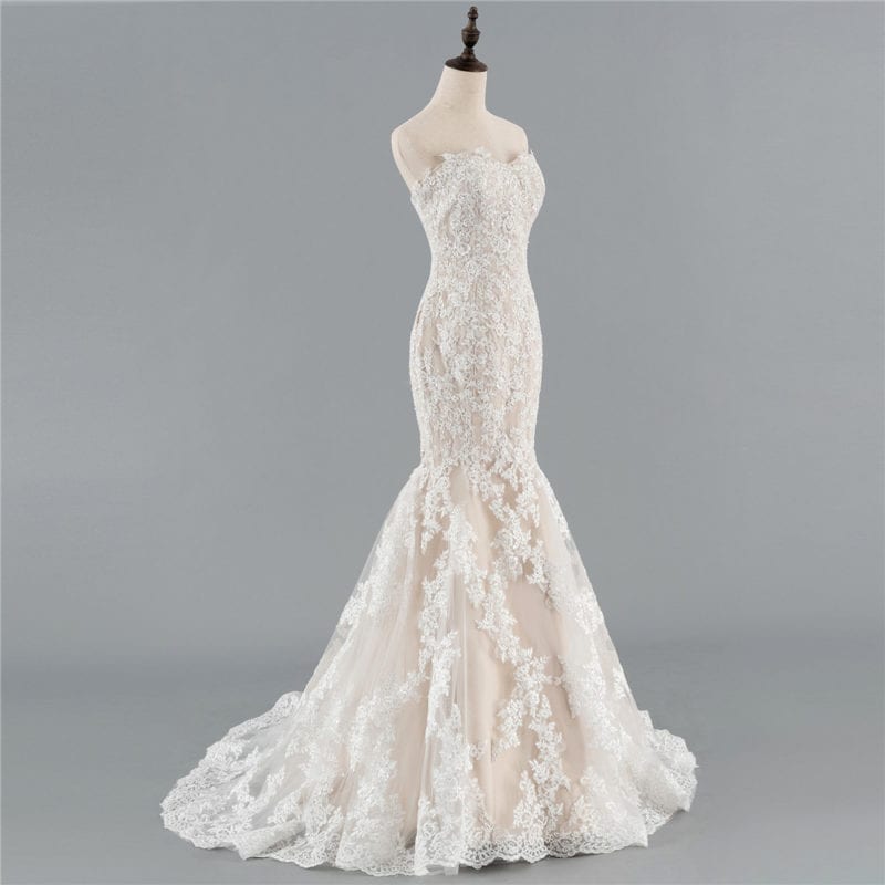 Champagne Sweetheart Tulle Lace Applique Mermaid Boho Wedding Dress ...