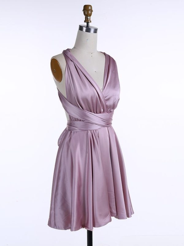 Lavender Criss-cross Short Bridesmaid Dress