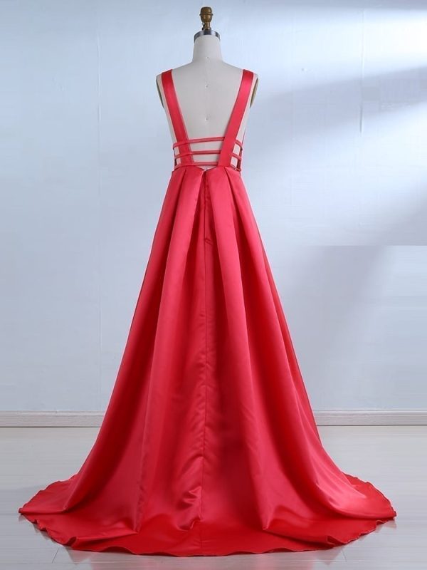 Elegant Red Satin Long Evening Dress