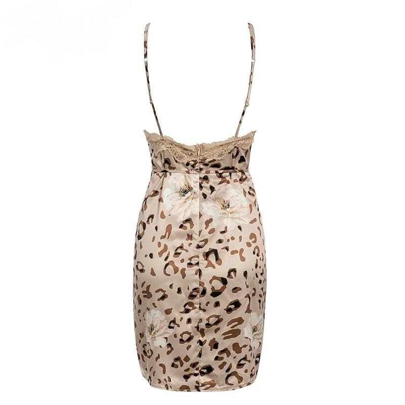 Elegant V-neck Leopard Sleeveless Backless Mini Dress