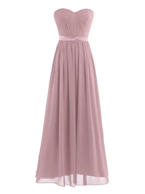 Dusty Rose Pleated A Line Long Bridesmaid Dress