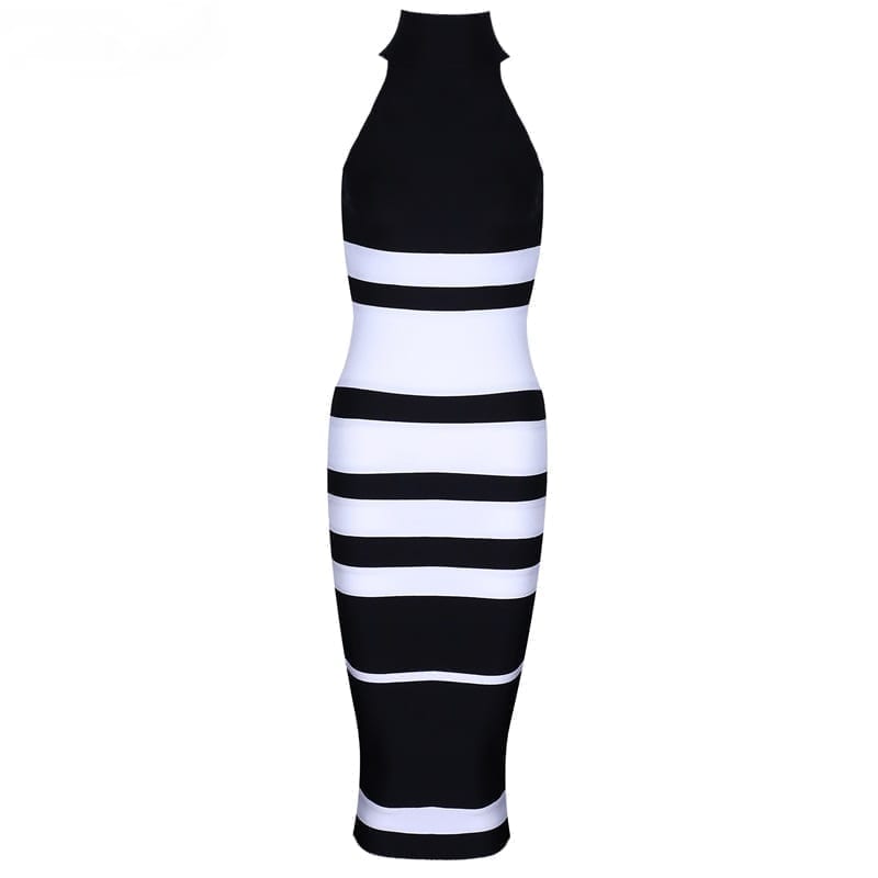 Elegant Nude&white Stripe Bodycon Bandage Dress