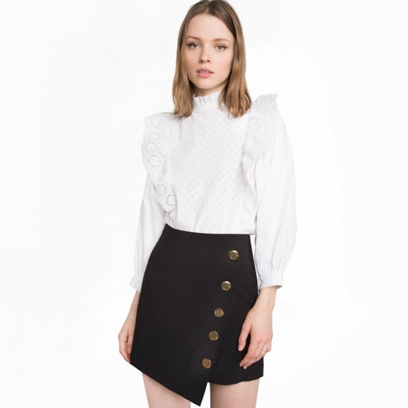 Black High Waist Asymmetrical Button Mini Skirt | Uniqistic.com