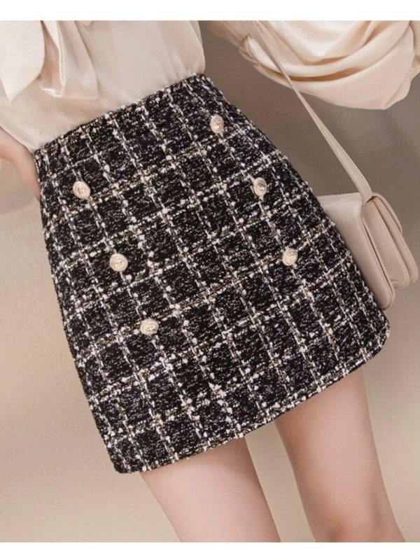 High Waist Khaki Button A-line Mini Skirt