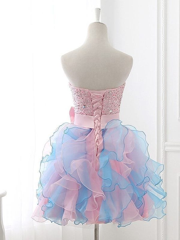 Colorful Sequin Organza Short Prom Dress