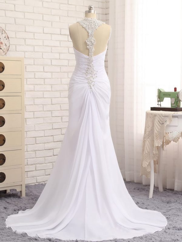 Vintage Lace Mermaid Halter Chiffon Applique Beach Wedding Dress in Wedding dresses