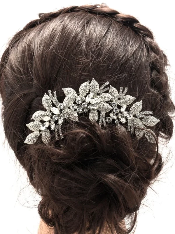 Clear Rhinestone Crystal Leaves Flower Wedding Hair Comb Bride Hair Jewelry