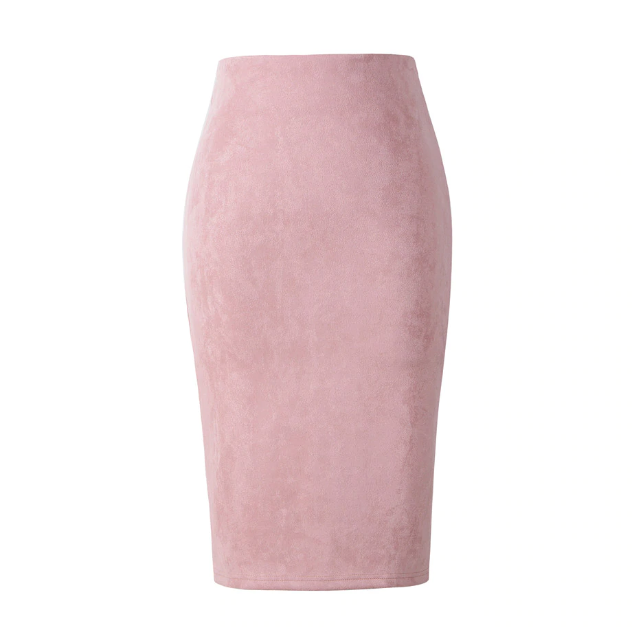 Gray Pink Suede Midi Pencil High Waist Skirt