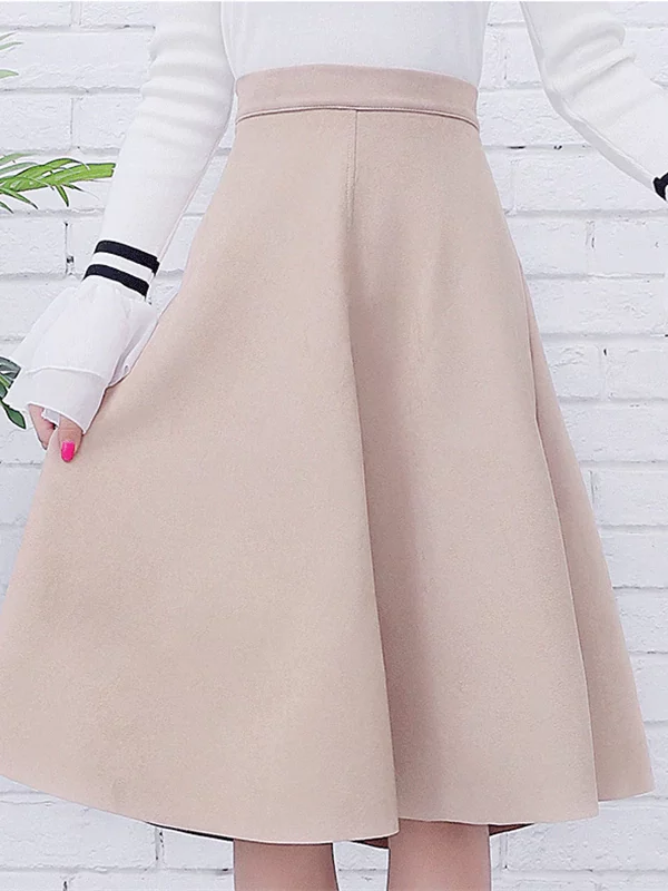 Vintage Pleated Suede High Waist Midi A Line Flare Skirt