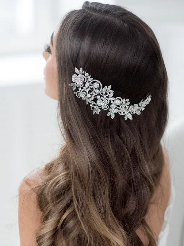 Flower Gold Silver Clear Rhinestone Crystal Wedding Hair Comb Jewelry in Wedding Accessories